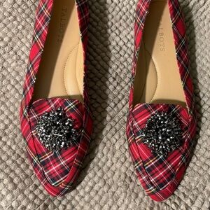 Talbots Red Plaid Flats with Black Embellishment 8.5